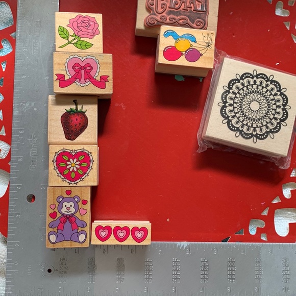 Hearts Valentine Party Strawberry Rose Rubber Stamps 9 Pc - Picture 5 of 6